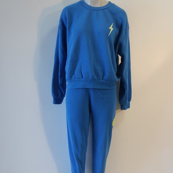 Womens Aviator Nation Blue "Thunder Bolt" 2Pc Sweatshirt/Jogger Sweatpants XS - Picture 1 of 9
